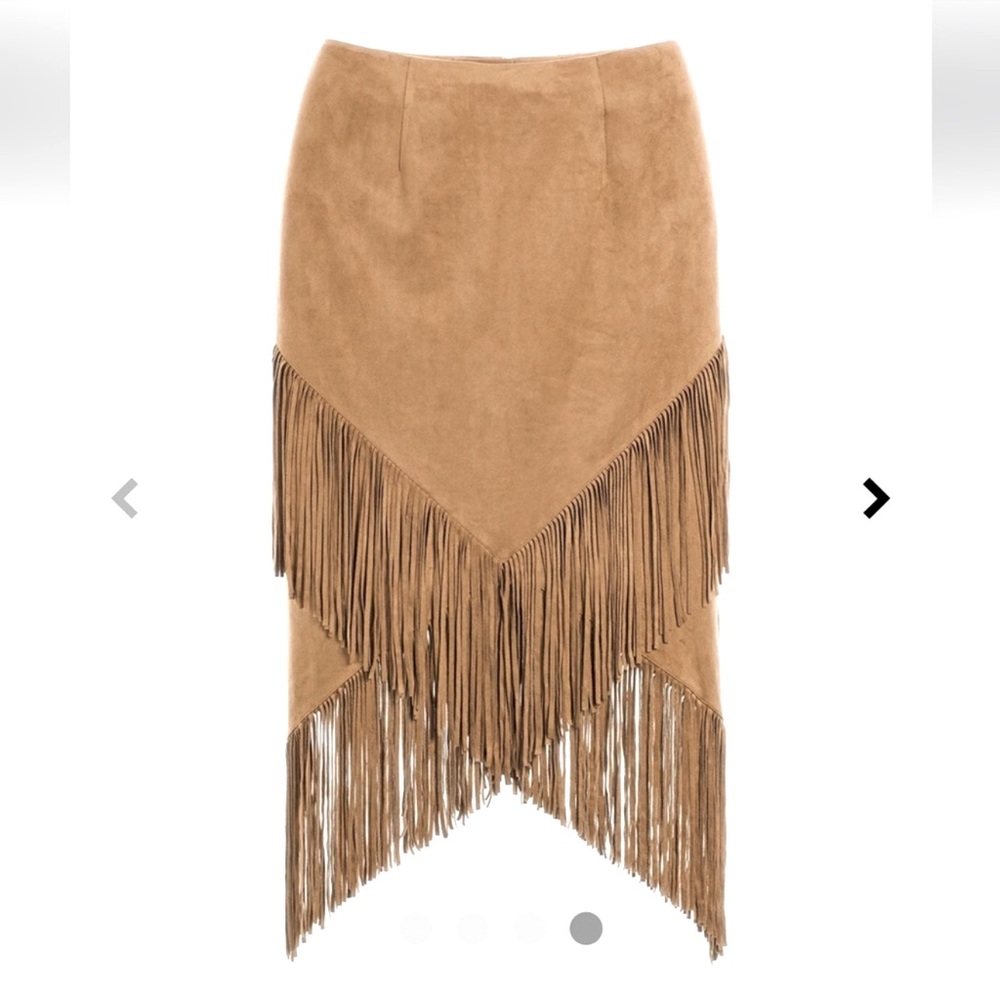 NWT Chico’s Women’s fringe suede skirt in gingerbread size 2 (12-14)